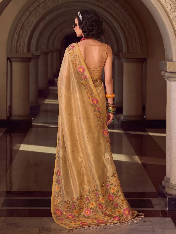 Gold_Tissue_Silk_Floral_Embroidered_Saree_For_Women