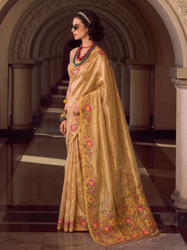 Gold_Tissue_Silk_Floral_Embroidered_Saree_For_Women