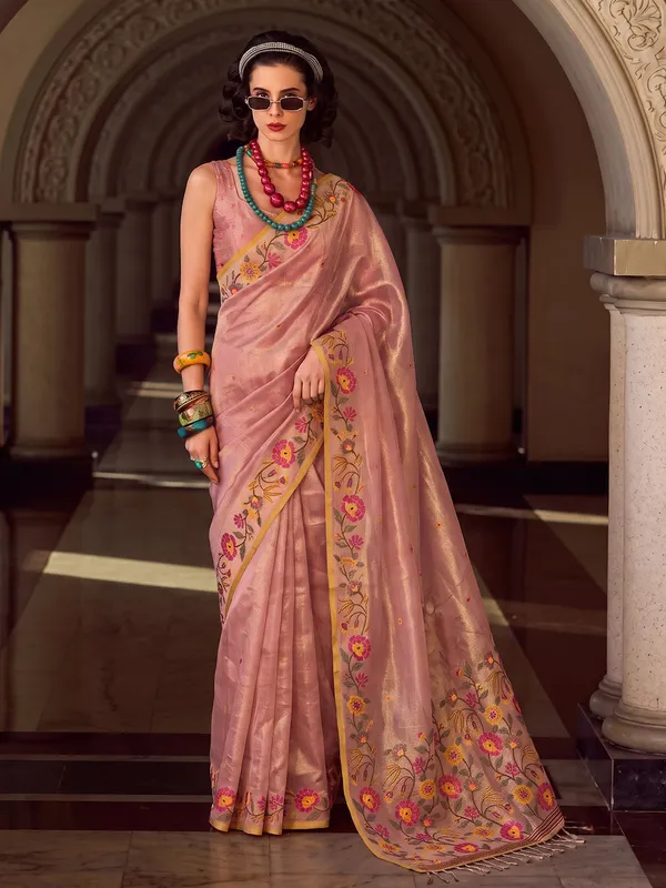 Rose_Pink_Tissue_Silk_Embroidered_Saree_For_Women