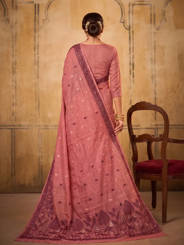 Rose_Pink_Cotton_Woven_Botanical_Border_Saree_For_Women