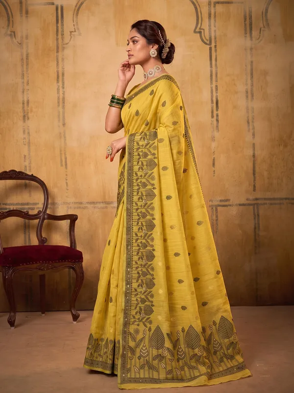 Mustard_Yellow_Cotton_Woven_Saree_For_Women