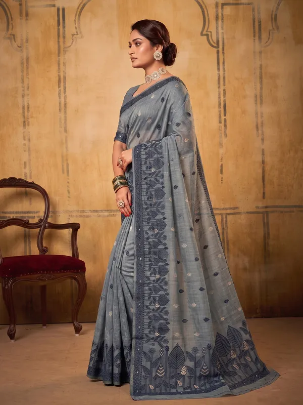 Steel_Blue_Soft_Cotton_Saree_For_Women