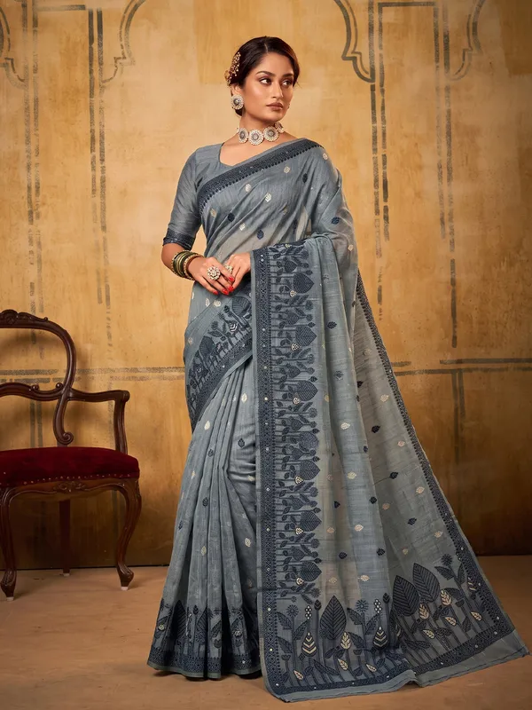 Steel_Blue_Soft_Cotton_Saree_For_Women