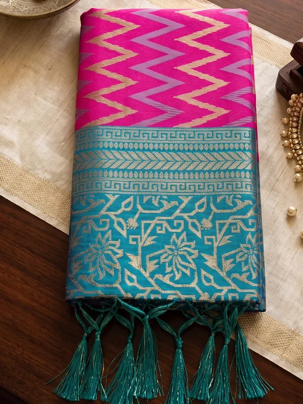 Rani_Pink_Teal_Banarasi_Silk_Woven_Saree_For_Women
