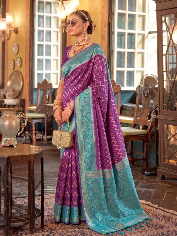 Purple_Banarasi_Silk_Contrast_Border_Saree_For_Women