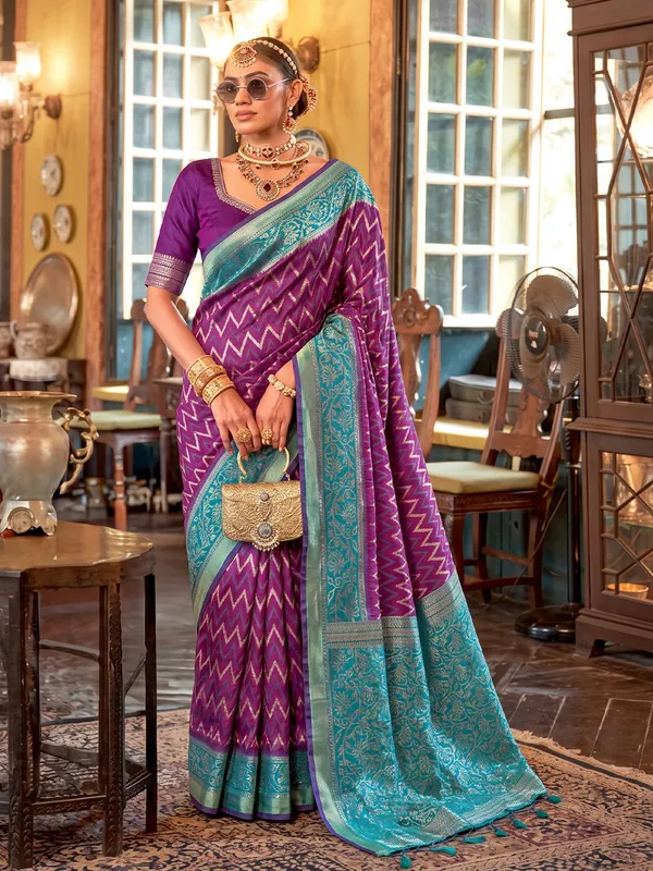 Purple_Banarasi_Silk_Contrast_Border_Saree_For_Women
