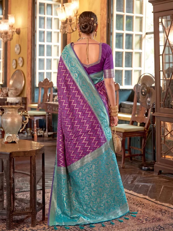 Purple_Banarasi_Silk_Contrast_Border_Saree_For_Women