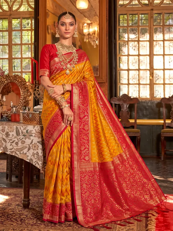 Mustard_Red_Banarasi_Silk_Saree_For_Women
