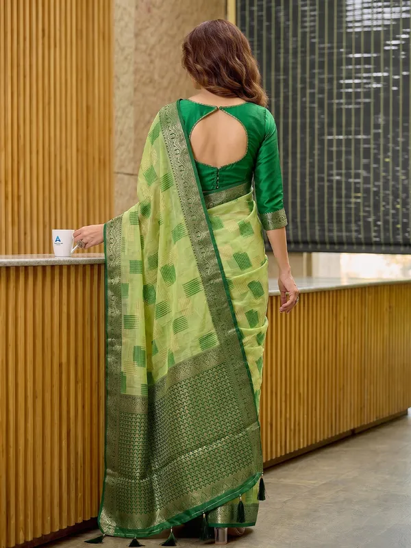 Light_Green_Pure_Cotton_Checkered_Woven_Saree_For_Women