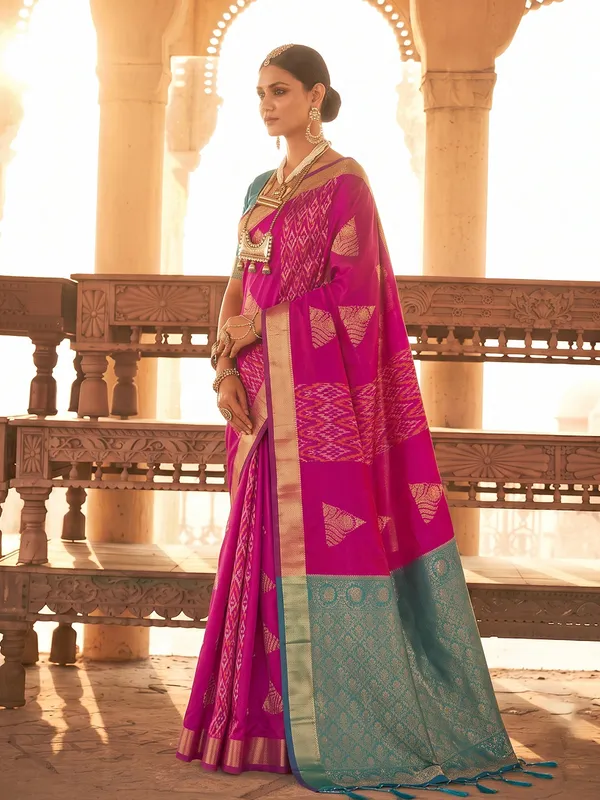 Rani_Pink_Soft_Silk_Zari_Border_Woven_Saree_For_Women