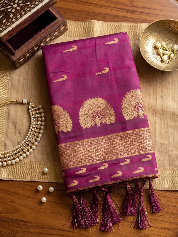 Rani_Pink_Soft_Silk_Gold_Motif_Festive_Saree_For_Women