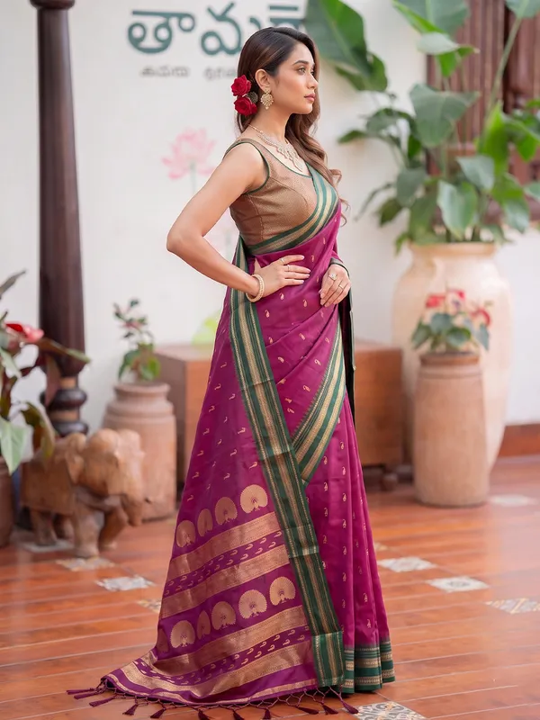 Rani_Pink_Soft_Silk_Gold_Motif_Festive_Saree_For_Women