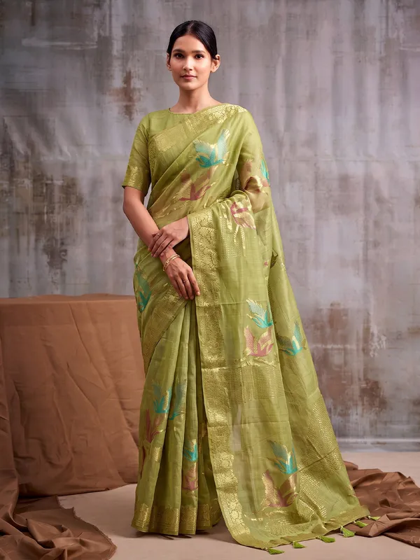Olive_Green_Cotton_Saree_For_Women