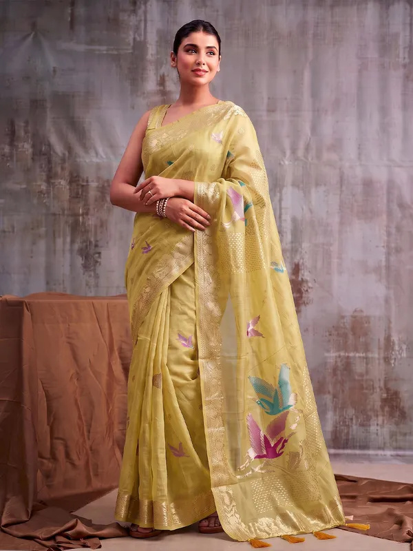 Mustard_Yellow_Cotton_Woven_Saree_For_Women