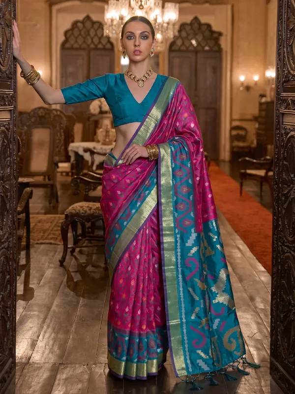 Rani_Pink_Pochampally_Silk_Ikat_Woven_Saree_For_Women