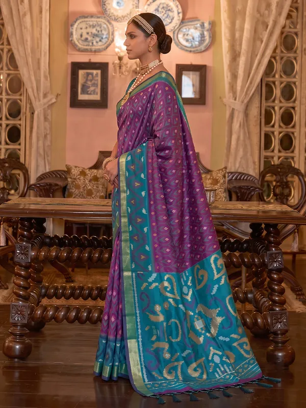 Purple_Pochampally_Silk_Ikat_Saree_For_Women