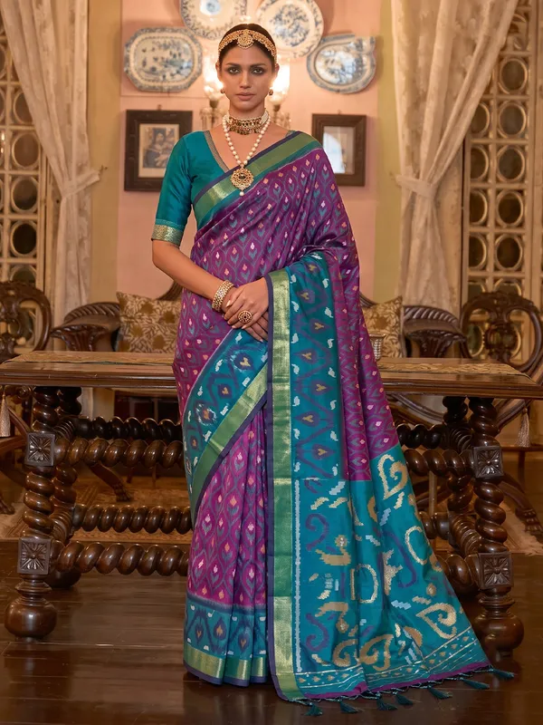 Purple_Pochampally_Silk_Ikat_Saree_For_Women