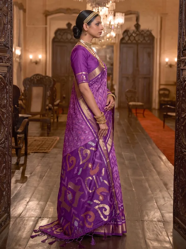 Purple_Pochampally_Silk_Ikat_Saree_For_Women