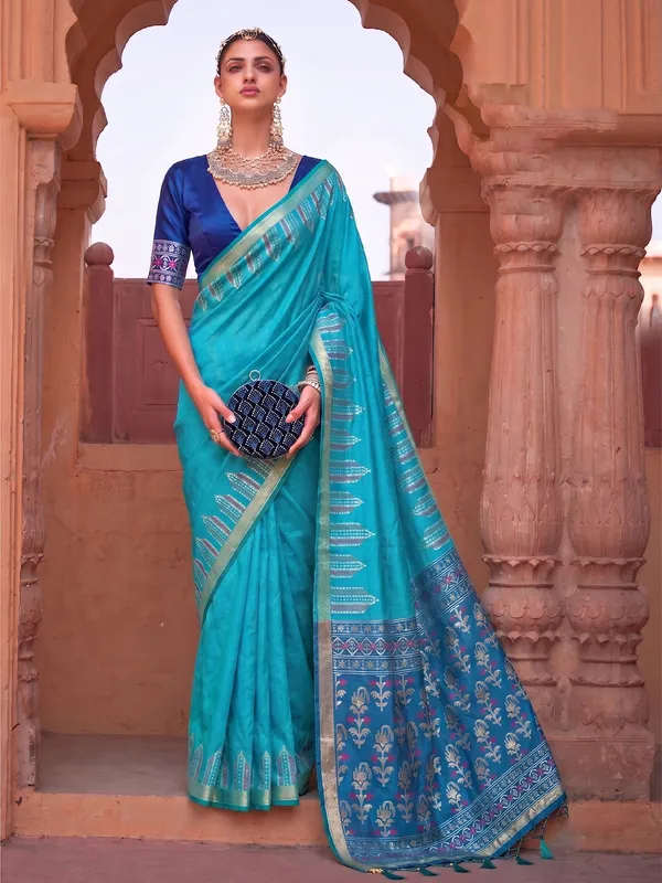 Sky_Blue_Soft_Silk_Zari_Border_Woven_Saree_For_Women