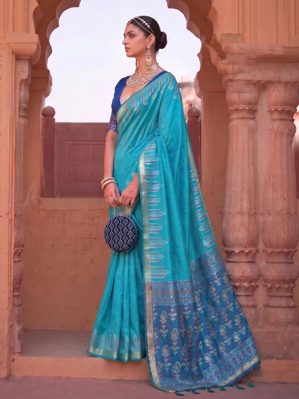 Sky_Blue_Soft_Silk_Zari_Border_Woven_Saree_For_Women