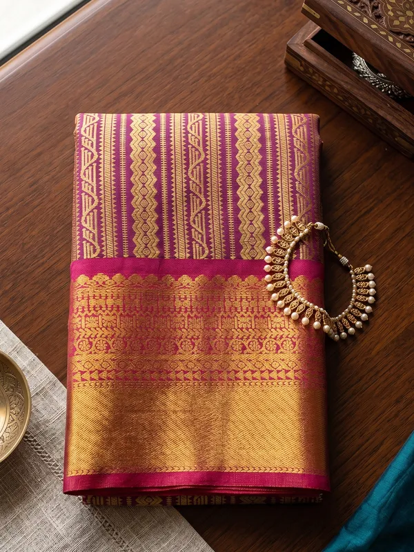 Purple_Kanjivaram_Silk_Gold_Stripe_Saree_For_Women