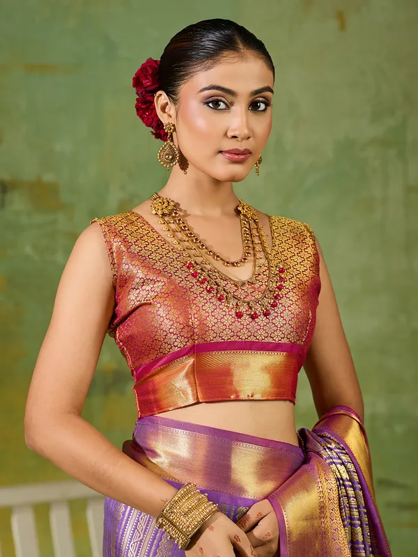 Purple_Kanjivaram_Silk_Striped_Saree_For_Women