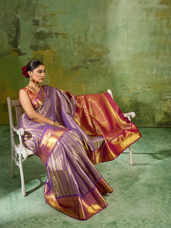 Purple_Kanjivaram_Silk_Striped_Saree_For_Women