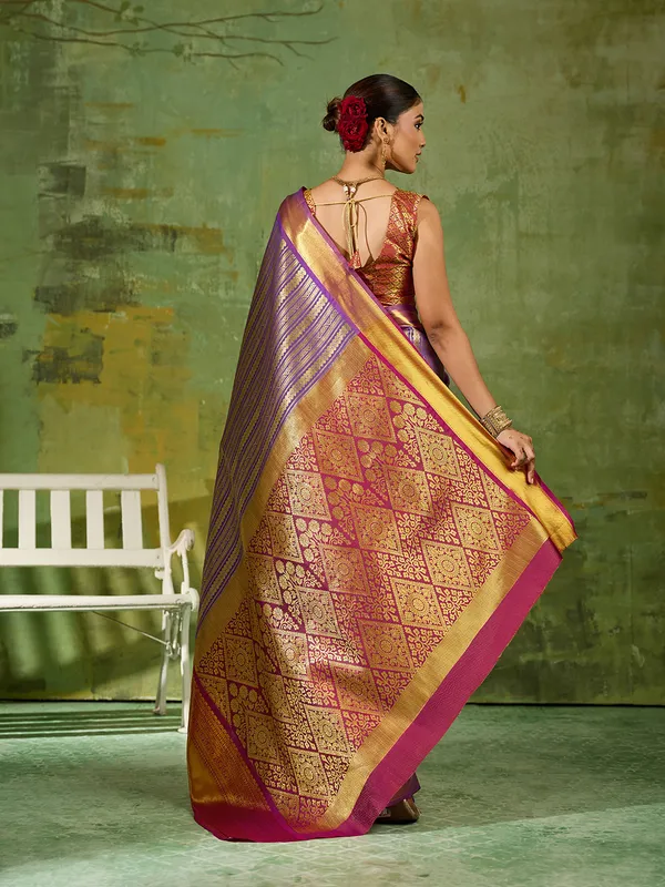 Purple_Kanjivaram_Silk_Striped_Saree_For_Women