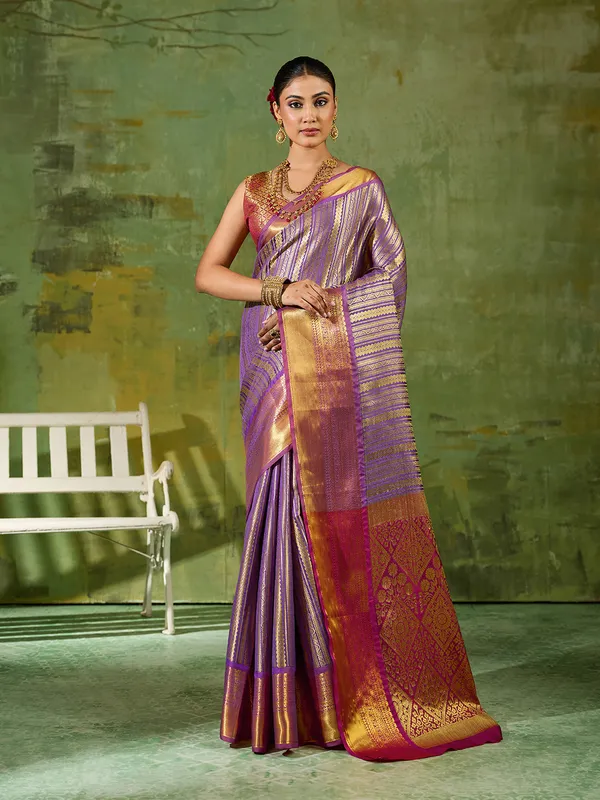 Purple_Kanjivaram_Silk_Striped_Saree_For_Women