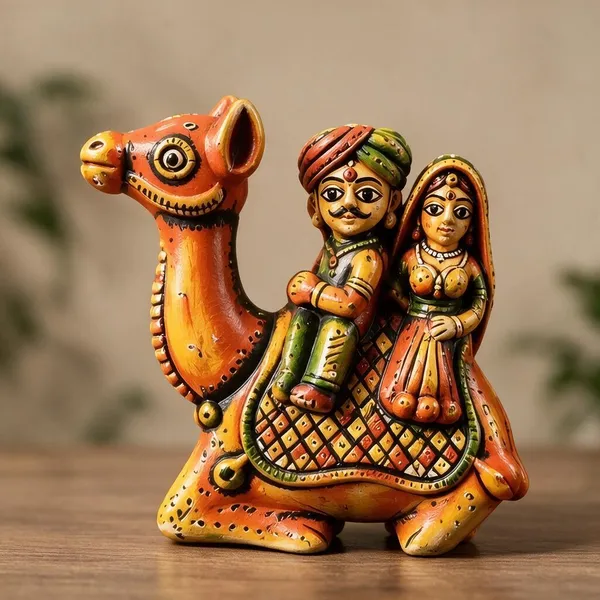 Terracotta_Rajasthani_Hand-Painted_Camel_With_Couple_Figurine