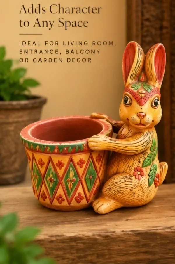 Terracotta_Handpainted_Floral_Rabbit_Planter_Pot