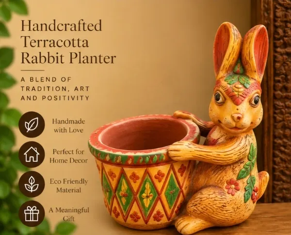 Terracotta_Handpainted_Floral_Rabbit_Planter_Pot