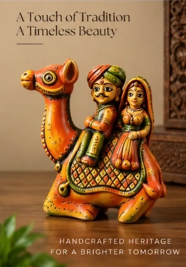 Terracotta_Rajasthani_Hand-Painted_Camel_With_Couple_Figurine
