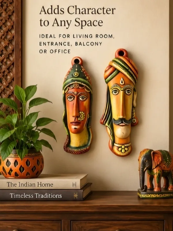 Wood_Traditional_Hand-Painted_Rajasthani_Couple_Wall_Masks