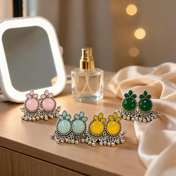 Multicolor_Silver_Tone_Jhumka_Earrings_For_Women