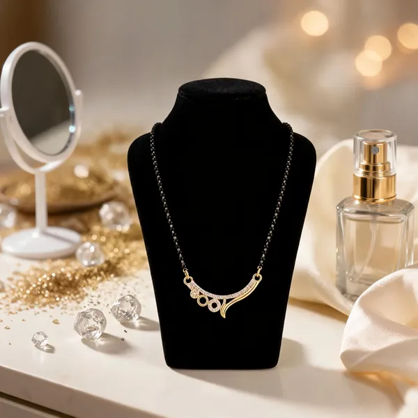 Black_Beaded_Gold_Tone_Pendant_Necklace_For_Women