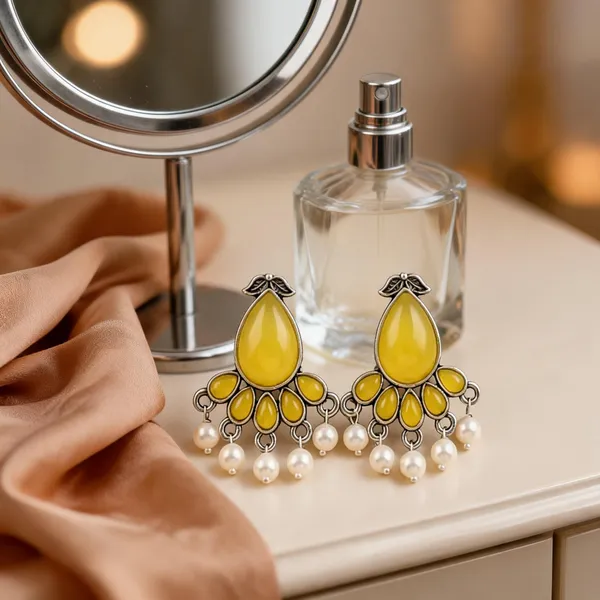 Yellow_Stone_Pearl_Drop_Earrings_For_Women