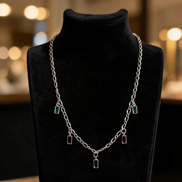 Silver_Tone_Multi_Color_Pendant_Necklace_For_Women