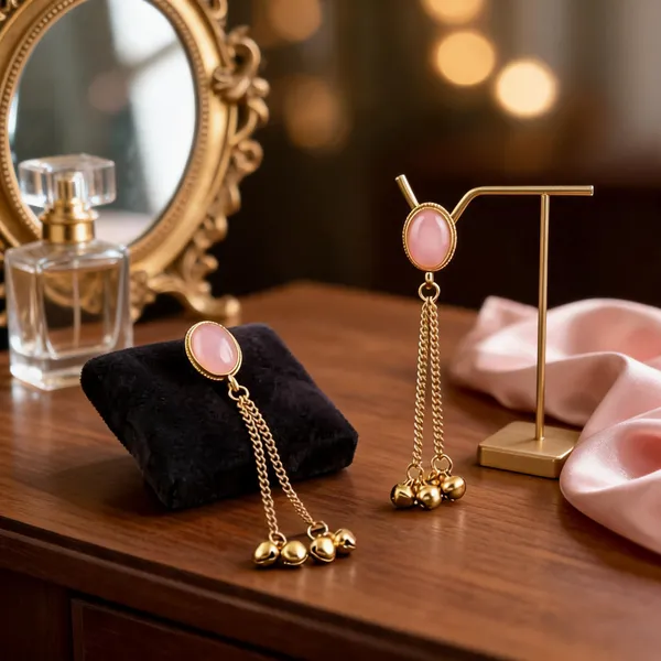 Pink_Gold_Tone_Drop_Earrings_For_Women