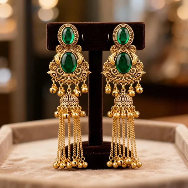 Gold_Tone_Green_Stone_Long_Jhumka_Earrings_For_Women