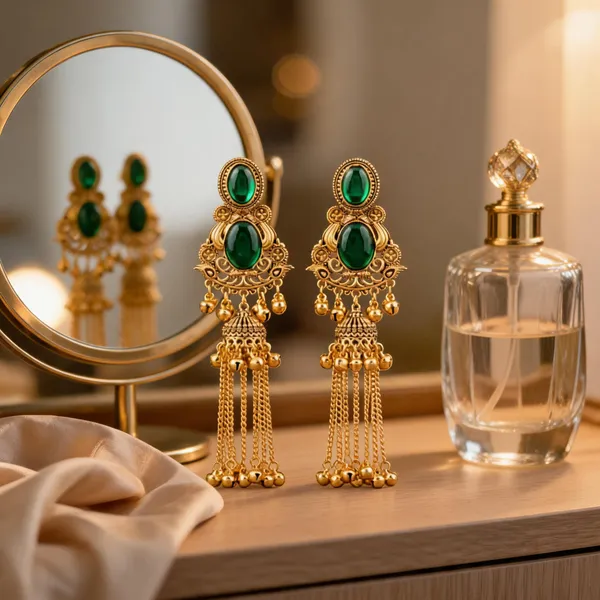 Gold_Tone_Green_Stone_Long_Jhumka_Earrings_For_Women