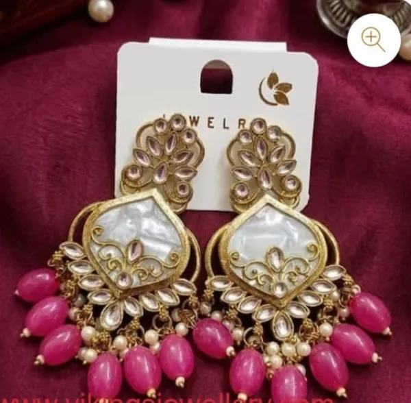 Gold_Tone_Pink_Bead_Chandelier_Earrings_for_Women