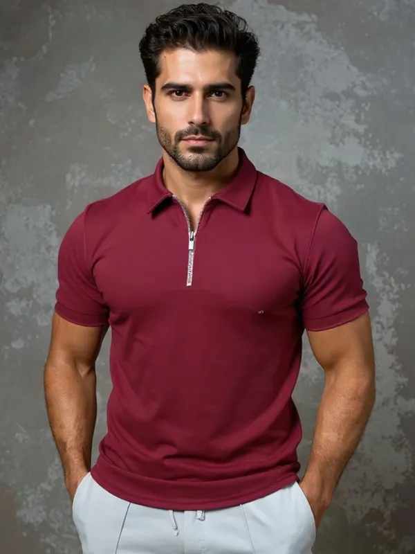 Zipper_Polo_Maroon