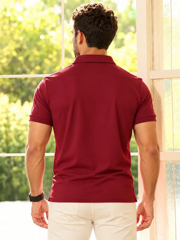 Maroon_Cotton_Pique_Polo_T_Shirt_For_Men