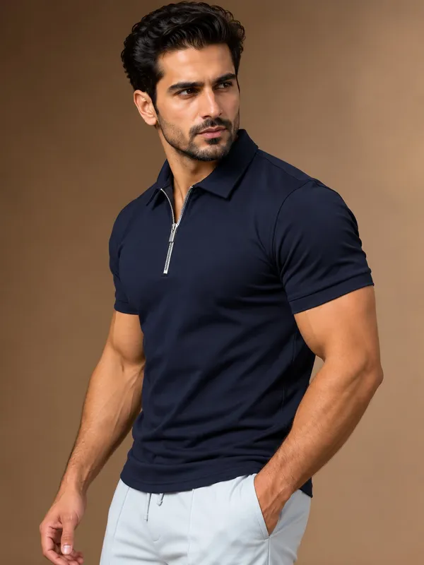 Navy_Blue_Cotton_Zipper_Polo_T_Shirt_For_Men