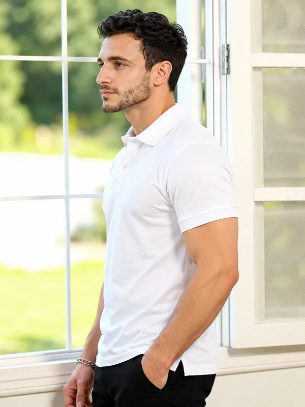 White_Cotton_Pique_Polo_T_Shirt_For_Men