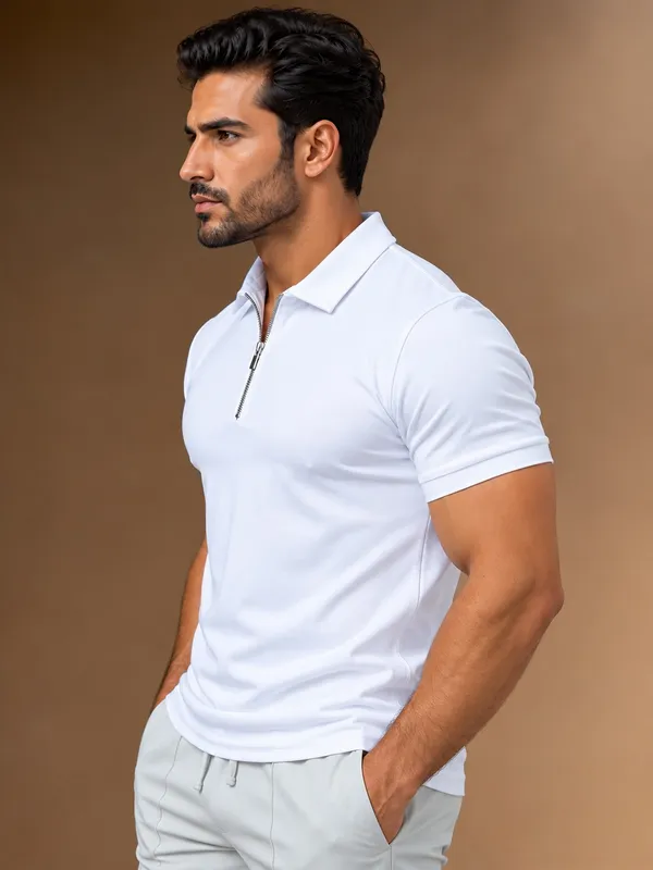 White_Cotton_Zipper_Polo_T_Shirt_For_Men_