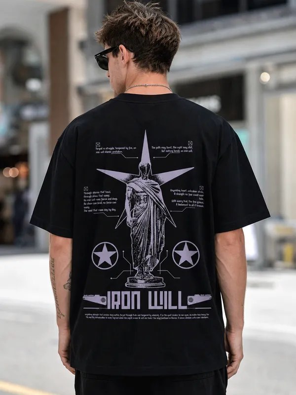 Black_Cotton_Oversized_Iron_Will_T_Shirt_For_Men