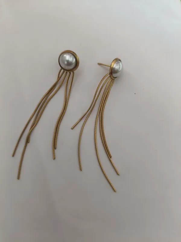Gold_Tone_Pearl_Chain_Drop_Earrings_For_Women