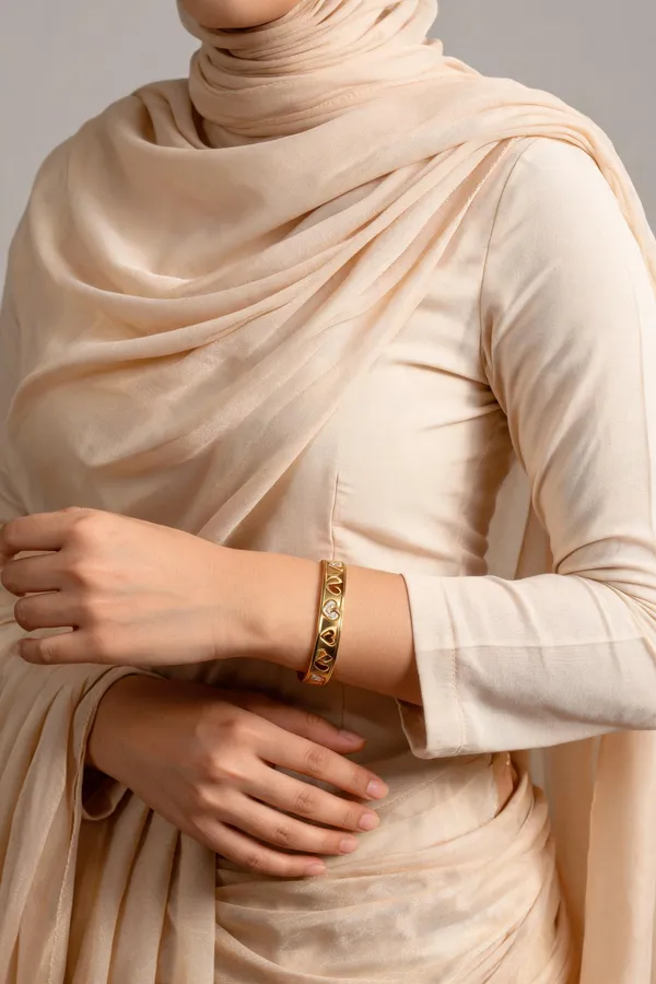 Gold_Tone_Heart_Design_Bangle_For_Women